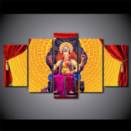 HD Printed 5 Piece Canvas Art Hindu God Ganesha Elephant Wall Pictures for Living Room Modern