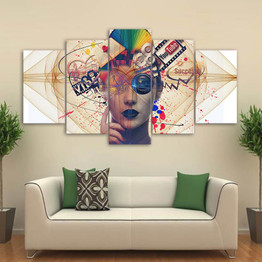 5 Panel Canvas Art Print HD Psychedelic Woman Beautiful Face Canvas Wall Art Print