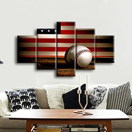 5 Piece US Nation Flag Baseball Patriotic Painting Wall Art Print Canvas Painting