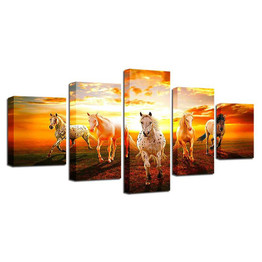 Wall Art Poster Modular Canvas HD Prints Paintings Running Horses 5 Pieces Pictures Home Decor