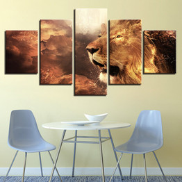 Modern Canvas Painting HD Printed Wall Art Pictures 5 Pieces Abstract Flame Animal Lion Posters Room