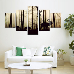 Modern Wall Art Poster Home Decor 5 Panel Woods Deer Landscape Modular Canvas HD Print Pictures Painting