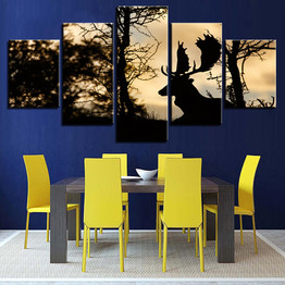 Modern Canvas Picture HD Print Wall Art 5 Pieces Animal Deer Woods Sunset Landscape Painting Poster