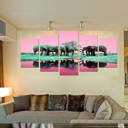 HD Printed Pictures Modern Painting 5 Panel Animal Elephants Wall Art Modular Poster Canvas