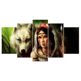 Princess Mononoke by JoJoesArt HD Print 5 Piece Canvas Art Wolf and Princess Painting Picture Wall
