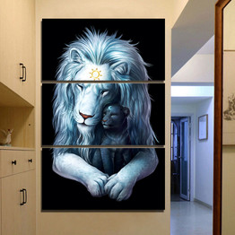 Child of Light Black by JoJoesArt HD Print 3 Piece Canvas Art Lions Wall Pictures Posters And Prints