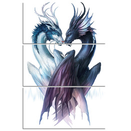 Yin and Yang Dragons by JoJoesArt HD Print 3 Piece Canvas Art Dragon Couple Canvas Pictures For Living Room Wall Art
