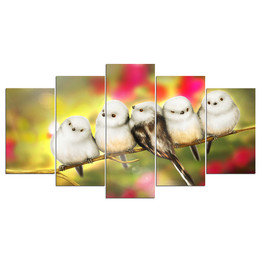 Cute Morning by KhaliaArt HD Print 5 Piece Canvas Art Birds Painting Wall Pictures