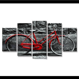 Canvas HD Printed Poster Modular Wall Art Vintage Pictures 5 Panels Red Bicycle Paintings Living Room