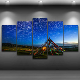 Modular Canvas Picture HD Printed Wall Art 5 Panels Tibetan Prayer Flags Landscape Painting Living