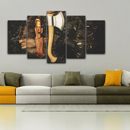 Wall Art Pictures 5 Panels Tree-Cutting Tools Axe Paintings Modular Living Room HD Printed Canvas