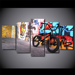 Home Decor Wall HD Printed Pictures 5 Panel Bike Graffiti Landscape Art Painting Modular Canvas