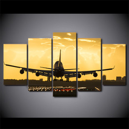 Canvas Living Room HD Printed Painting 5 Panels Golden Sunset Scenery Modular Wall Art Airplane Picture