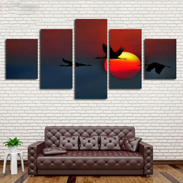Modular Art HD Poster 5 Pieces Landscape With Some Birds Print Painting Canvas Wall Picture