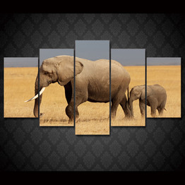 Modern HD Painting Poster Wall Art 5 Panel Elephants Landscape Living Room Printed Canvas Pictures