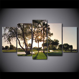 HD Canvas Wall Art  Modern 5 Panel Tree Sunset Golf Course Living Room Print Painting Modular Pictures