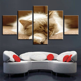 Wall Art Pictures Painting Poster Canvas 5 Panel Animal Cat For Living Room Modern HD Printed