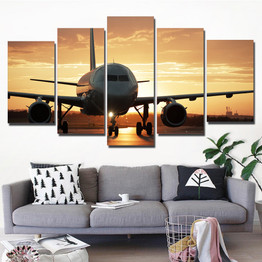 Canvas Paintings Wall Art 5 Pieces Airplane Pictures Modular HD Prints Golden Sunset Poster