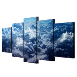 Printed Art Canvas Painting Decor Pictures 5 Pieces Blue Sky Clouds Landscape Restaurant Modern Wall