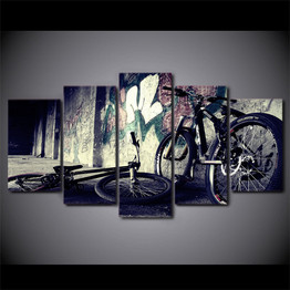 Canvas Wall Art Pictures Modern  5 Pieces Bicycle Graffiti Home Decoration HD Printed  Paintings
