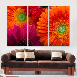Modern Wall Art Painting Red Flower Oil Picture Print on Canvas Modular Painting  3 Pieces
