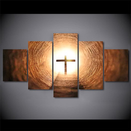 Pictures Wall Art Kitchen Restaurant 5 Pieces Glowing Jesus Crosses HD Printed Canvas Painting