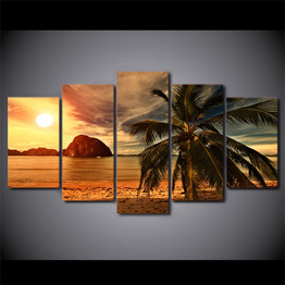 HD Canvas Wall Art Modern 5 Panel Tropical Beach Palm Tree Printed Pictures Painting