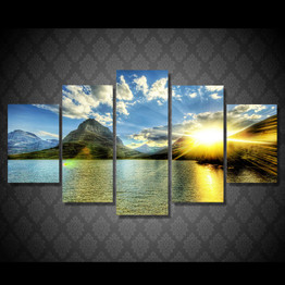 HD  Wall Art Modern Pictures 5 Panel Sunrise Mountain Landscape Printed Painting