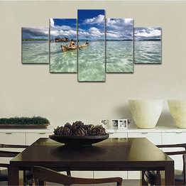 Wall Art Canvas Cuadros Painting 5 Panel Boat Seascape Modern HD Printed Pictures
