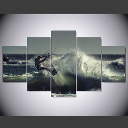 Canvas Modern Wall Art 5 Panel Surfing  Living Room HD Print Painting Pictures Modular