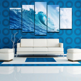 HD Pictures Modern Wall Art Printed Canvas Painting 5 Pieces Blue Sea Wave Seascape