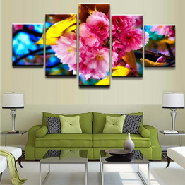 Painting On Canvas Modern 5 Panel Spring Blossom Living Room Wall Art Pictures HD Printed