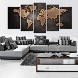 Modern Canvas Pictures HD Printed Wall Art 5 Pieces Retro World Map Painting