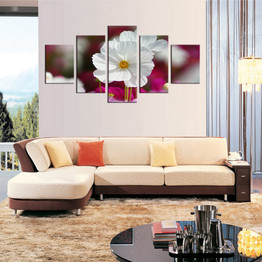 Canvas Wall Art Painting 5 Panel Minimalist White Plant Flower HD Printed Modern Poster Pictures