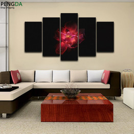 Modular Printed Painting Wall Art HD Modern Canvas 5 Panel Blooming Red Flowers Pictures Poster