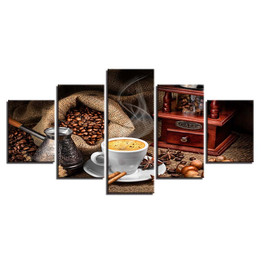 Home Decoration Wall Art Painting Poster 5 Panel Coffee Beans Modern HD Printed Canvas Pictures
