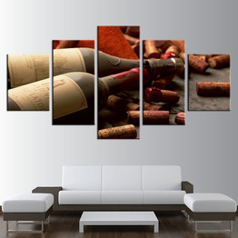 HD Prints Canvas Pictures Wall Art 5 Pieces Grape Red Wine Cork Bottle Stopper Paintings Kitchen Poster