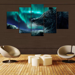 Canvas HD Painting On Posters Modern 5 Panel Wolf Wall Art Pictures Printed Cuadros