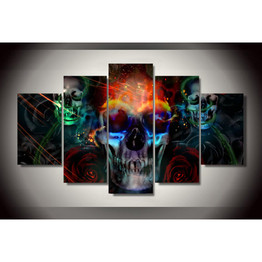Canvas Wall Art Pictures HD Printed Poster 5 Panel Colorful Skull Modular Painting