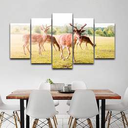 Modern Painting Posters 5 Panel Animal Deer Landscape Wall Art Pictures HD Printed Canvas
