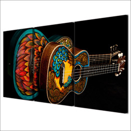 Canvas Wall Art Pictures Modern 3 Pieces Music Instrument Retro Feather Guitar Decor HD Print Poster Paintings