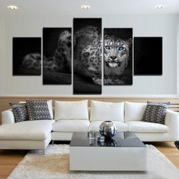 HD Wall Modern Paintings Printed Modular Posters 5 Panel Animal Leopard Tableau Art Pictures Canvas