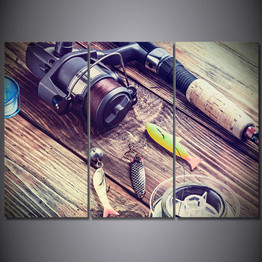 Modern HD Printed Wall Art Canvas Pictures 3 Pieces Pulley Fishing Rod Hook Fish Paintings Posters