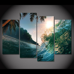 Wall Art Canvas Pictures 4 Pieces Sea Wave Sunshine Landscape Cuadros Printed HD Posters