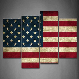 HD Art Printed Modern Canvas Wall Modular Poster 4 Panel National Flag Pictures Painting