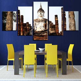 HD Poster Printed Modern Wall Art Modular Canvas 5 Panel Buddha Pictures Portrait Stone Painting