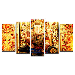 HD Canvas Printed Modern 5 Piece Elephant Head God Poster Wall Art India Tibetan Ganesha Room Pictures Painting