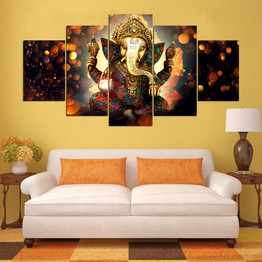 Canvas Painting Wall Art 5 Pieces Ganesh Elephant Trunk God Modern HD Printed Landscape Picture