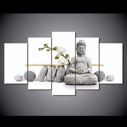 Wall Art HD Printed Modern Canvas Painting 5 Panel Buddha Flower Modular Poster Pictures