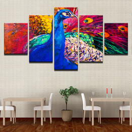Printed Poster Canvas Wall Art 5 Panel Color Abstract Peacock Modern HD Pictures Painting